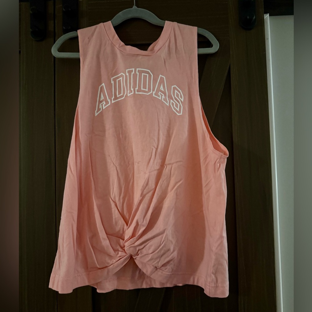 Adidas Light Pink Muscle Tank Top with gathered front design